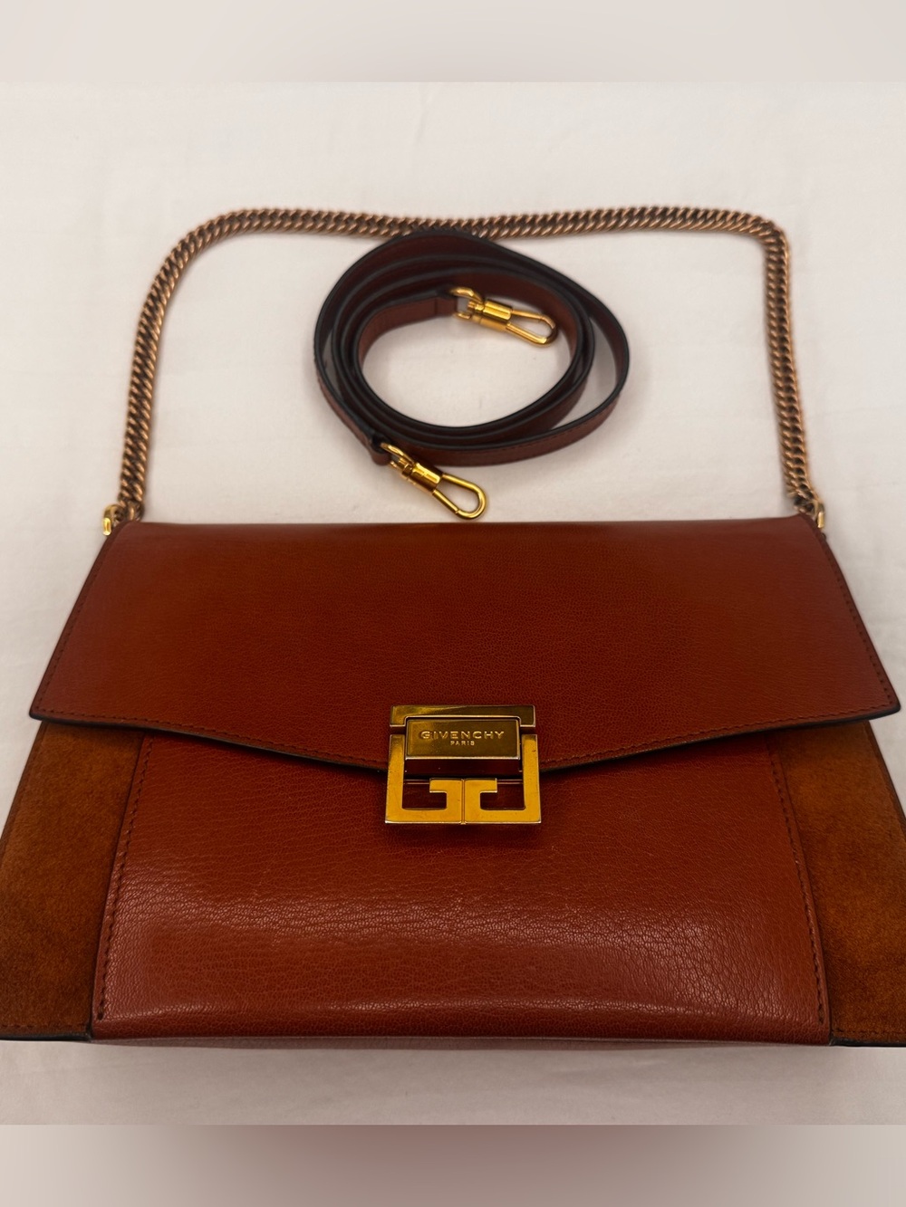 Givenchy Brown Leather and Suede Shoulder Bag with Gold Hardware